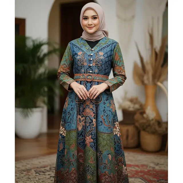 Gamis Batik Bohemian dengan Obi