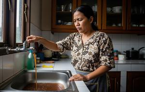 Ilustrasi air ledeng keruh saat musim hujan. [Foto: Gemini]