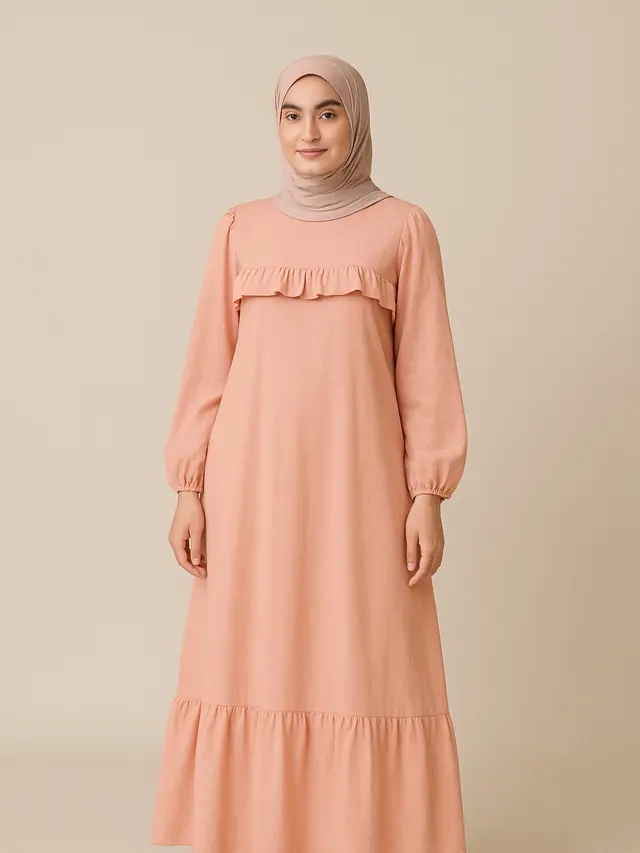 Gamis Polos dengan Detail Ruffle (image by chatgpt)