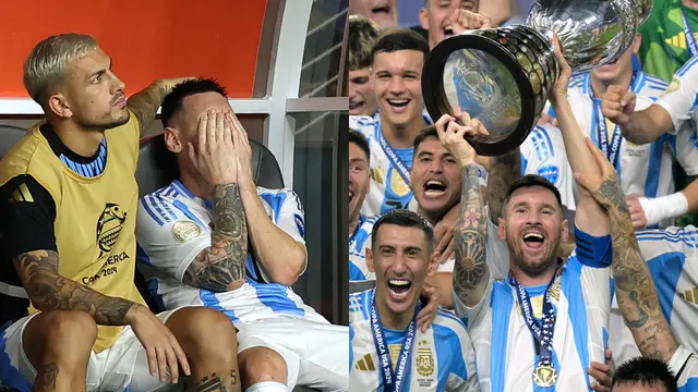 Foto: Beda Ekspresi Lionel Messi, Sempat Mewek Diganti Berujung Senyum Lebar saat Angkat Trofi