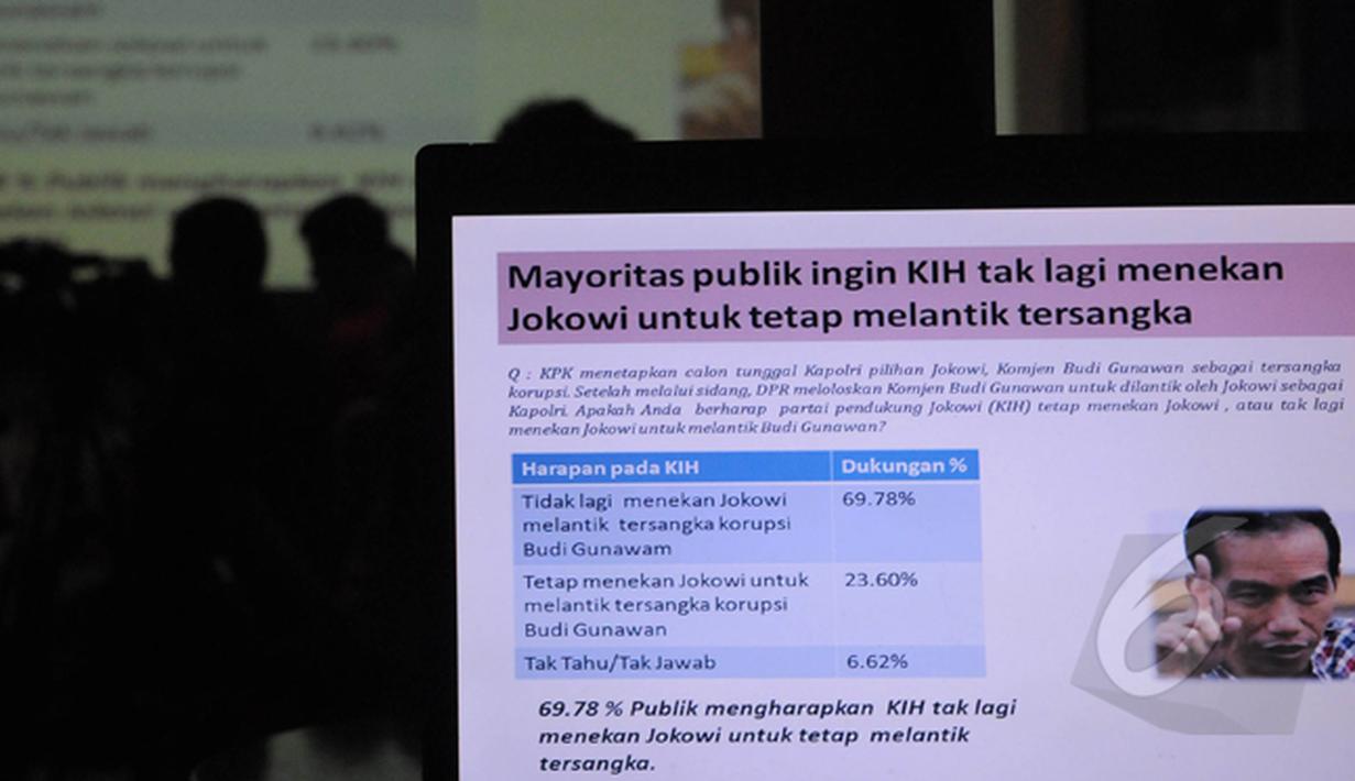 Sebuah tabel ditampilkan LSI tentang keinginan publik terhadap KIH, Jakarta, Selasa (20/1//2015). (Liputan6.com/Herman Zakharia)