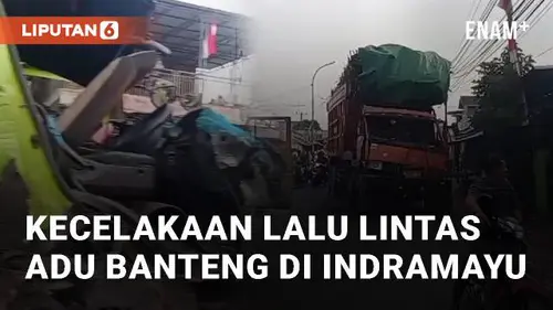 VIDEO: Kecelakaan Lalu Lintas Libatkan 2 Kendaraan Adu Banteng di Tukdana Indramayu