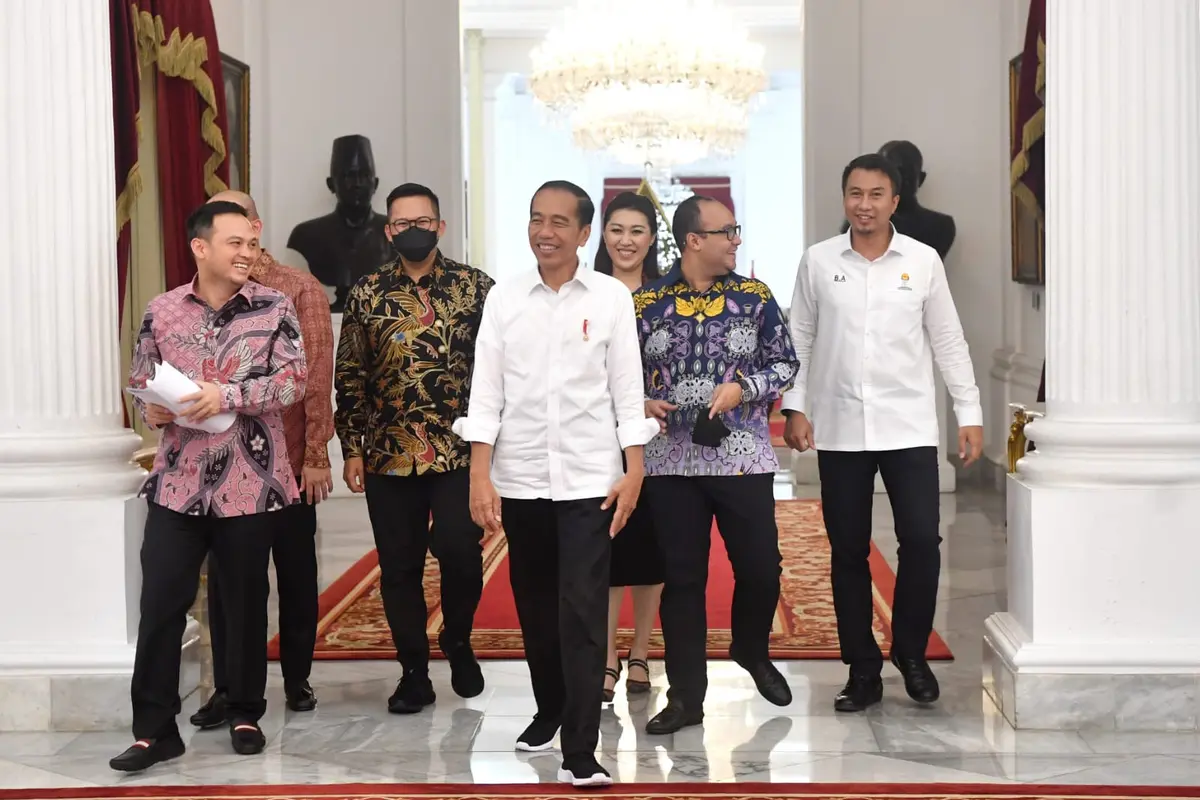 Presiden Jokowi dan Badan Pengurus Pusat Himpunan Pengusaha Muda Indonesia (Hipmi) di Istana Merdeka Jakarta, Kamis (22/9/2022)