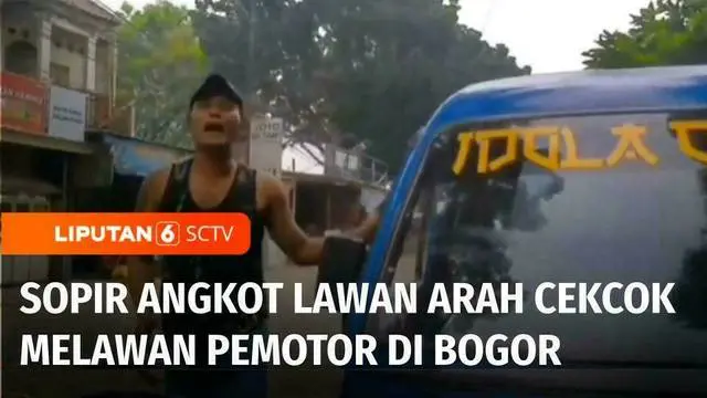 Seorang sopir angkot yang berkendara melawan arah malah marah-marah kepada pengendara sepeda motor yang mengingatkannya. Sopir angkot jagoan itupun langsung diamankan polisi.