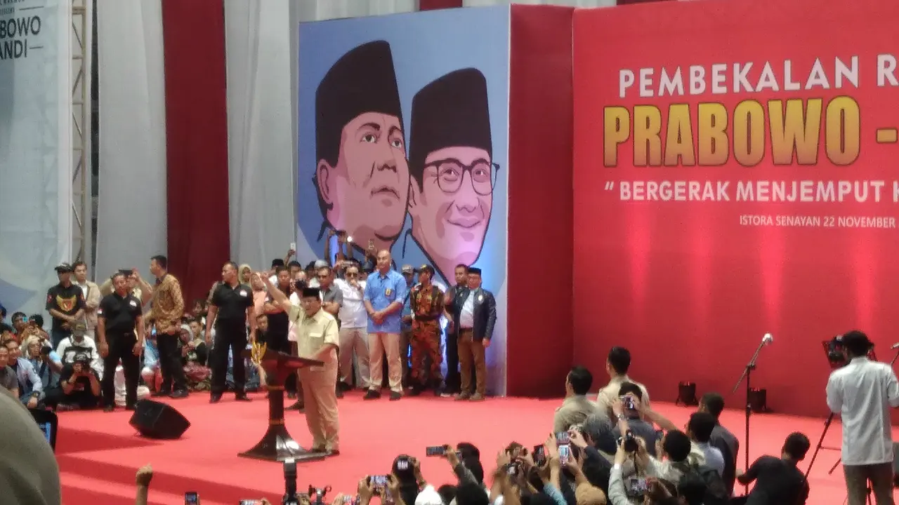 Cawapres Prabowo Subianto dalam kegiatan pembekalan relawan