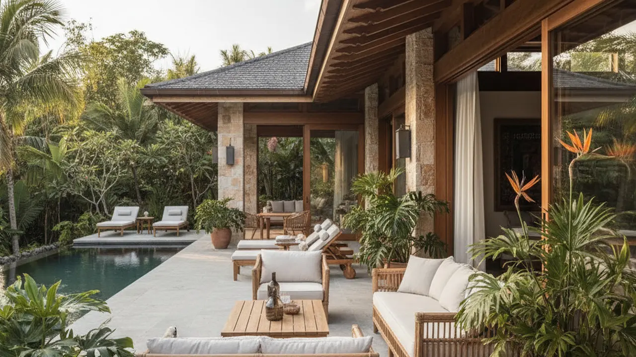 Model Rumah 1 Lantai dengan Teras Luas Bergaya Resort
