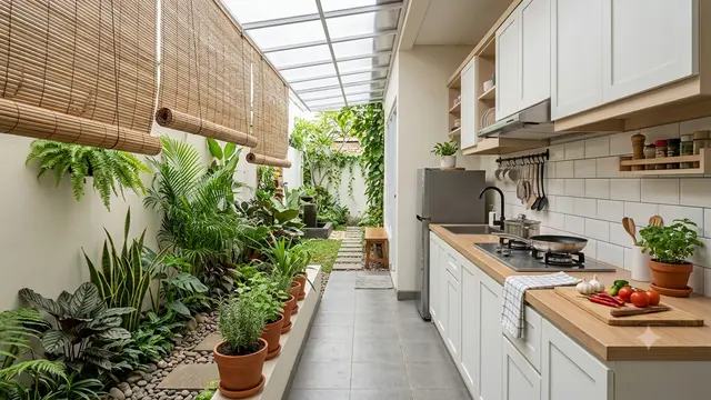 Dapur Terbuka Tipe Koridor Menyatu dengan Koridor Hijau