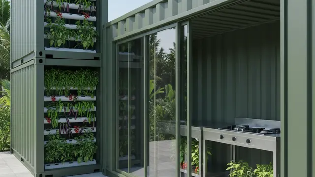 Inspirasi Desain Dapur Semi Terbuka Menyatu dengan Kebun Sayur Mini. AI