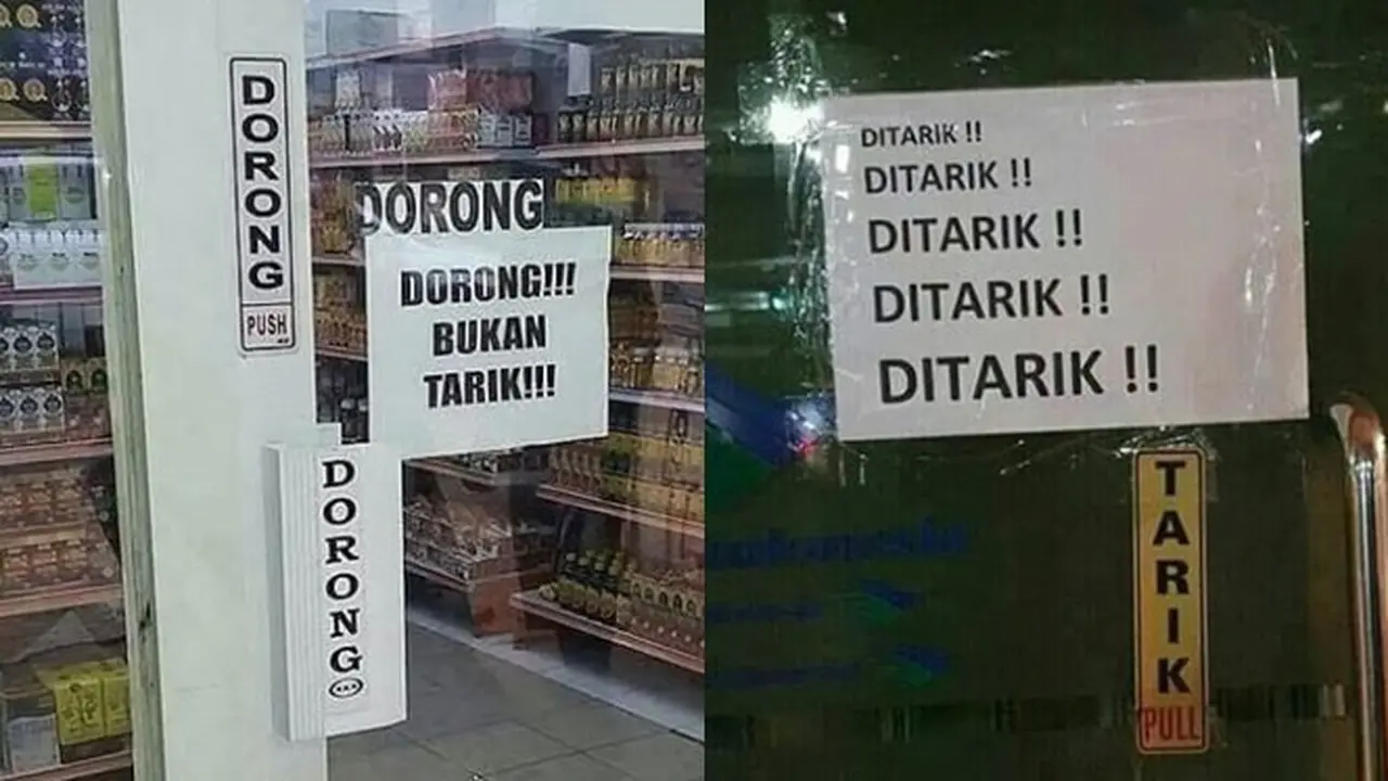 6 Tulisan Tarik Dorong di Pintu Ini Bikin Geleng Kepala
