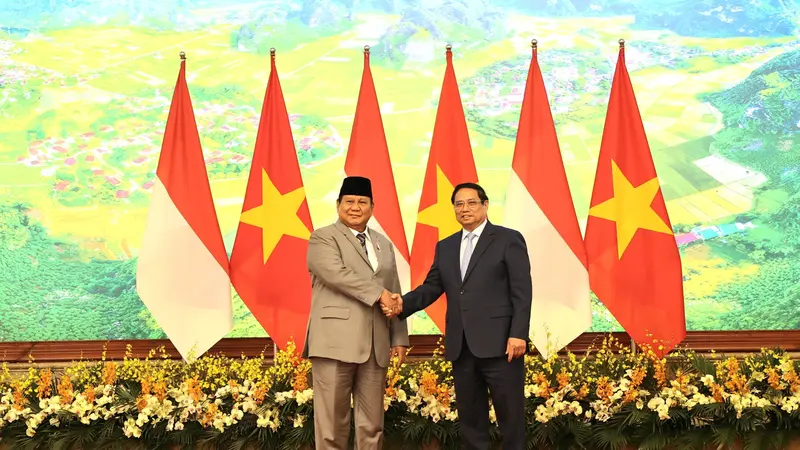 Menteri Pertahanan RI Prabowo Subianto menutup kunjungan kerjanya di Hanoi dengan menemui Perdana Menteri Vietnam H.E. Pham Minh Chinh, Vietnam, Sabtu (14/9/2024) (dok. Gerindra)