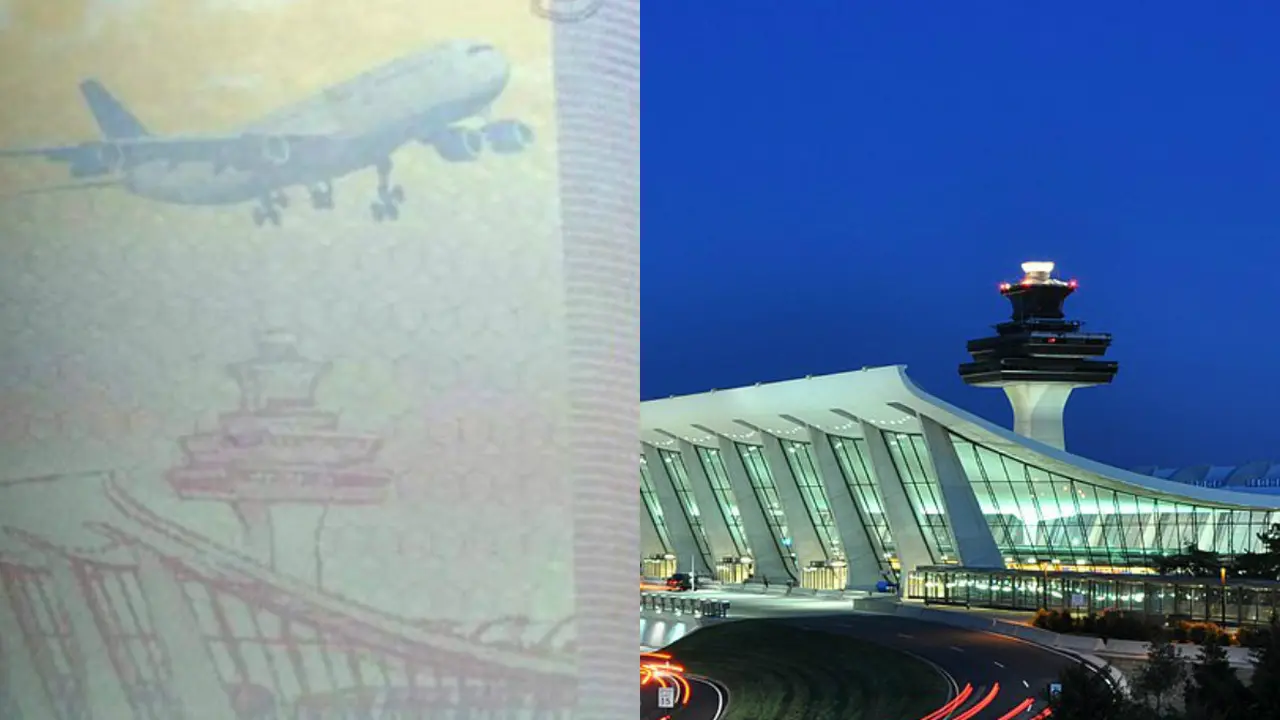 Perbandingan gambar di paspor terbaru Taiwan dengan Bandara Washington Dulles di Amerika Serikat