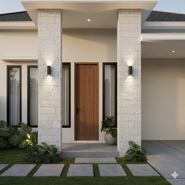 Gambar Rumah Minimalis dengan Pilar Batu Alam