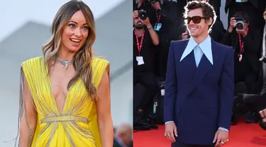 Harry Styles dan Olivia Wilde baru saja melakukan debut karpet merah di Venice Film Festival untuk film mereka 'Don't Worry Darling'. Pasangan kekasih itu tampil dalam balutan pakaian dari brand Gucci di Venice Film Festival. (Kolase foto AP Photo dan AFP)