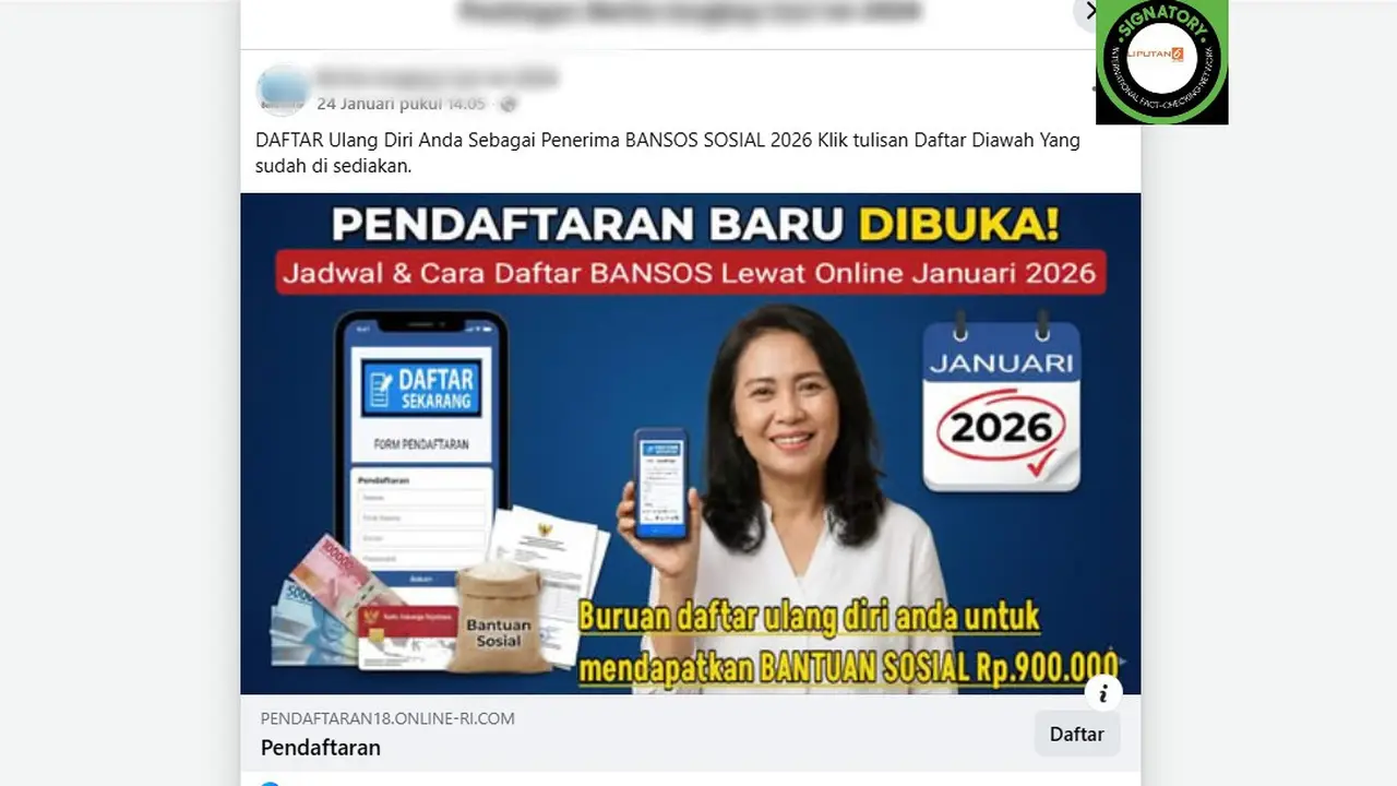 Cek Fakta Liputan6.com mendapati klaim link pendaftaran ulang bansos 2026 yang beredar di Facebook.
