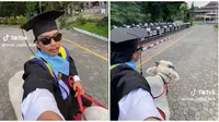 Viral Pria Pergi ke Acara Wisuda Naik Sapi. (Sumber: TikTok/@anak_ragile_ibuk)