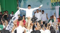 Calon Wakil Presiden (Cawapres) nomor urut 1, Abdul Muhaimin Iskandar atau Cak Imin melakukan kampanye akbar di Lapangan Pajajaran, Sukabumi, Jawa Barat, Senin, 22 Januari 2024. (Nur Habibie/Merdeka).