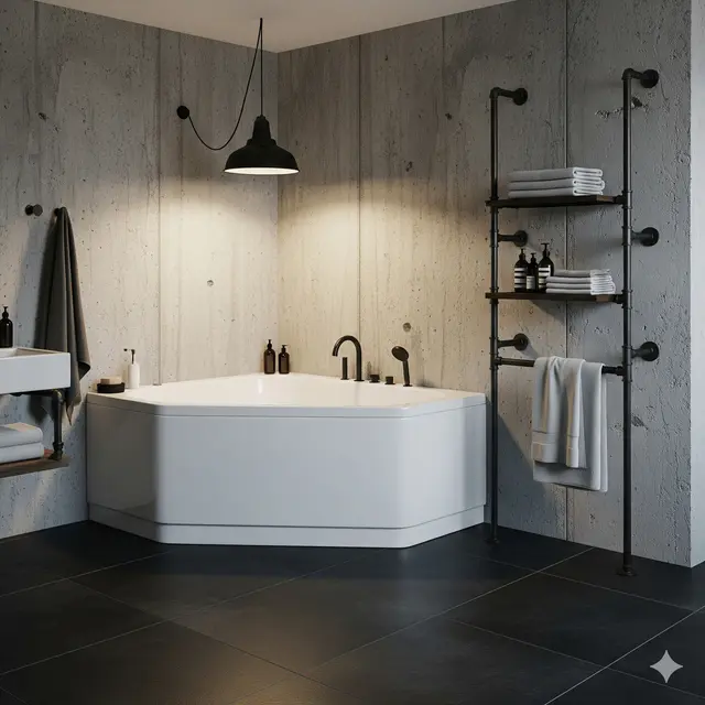 Desain Kamar Mandi dengan Bathtub Sudut