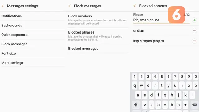 fitur block phrases di Android