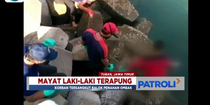 Jasad Pria Tanpa Identitas Tersangkut Balok Penahan Ombak di Tuban