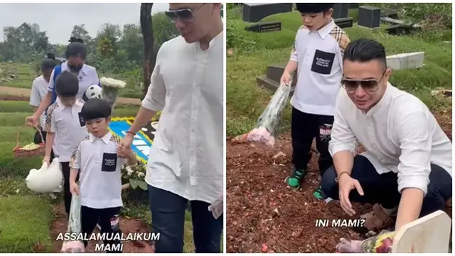 6 Momen Anggi Pratama Ziarah ke Makam Stevie Agnecya Bareng Anak, Akui Rindu