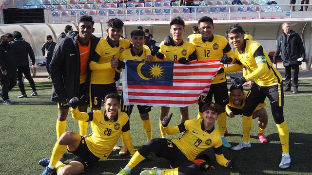 Timnas Malaysia U-23 setelah lolos ke Piala Asia U-23 2022.