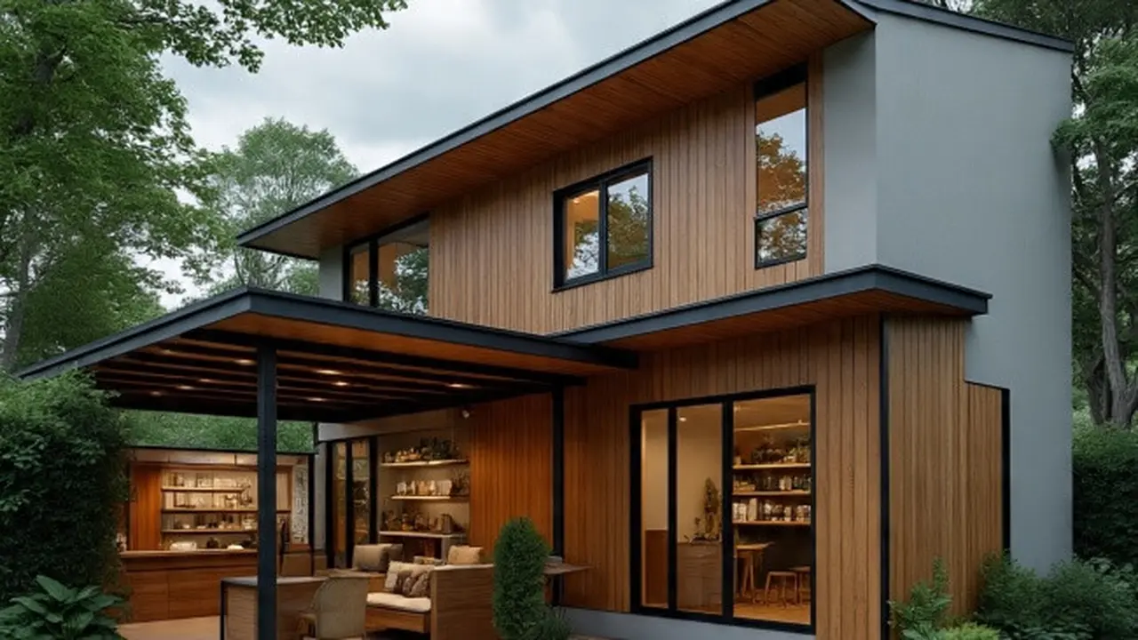 Desain  Rumah L-Shape dengan Warung di Teras Samping