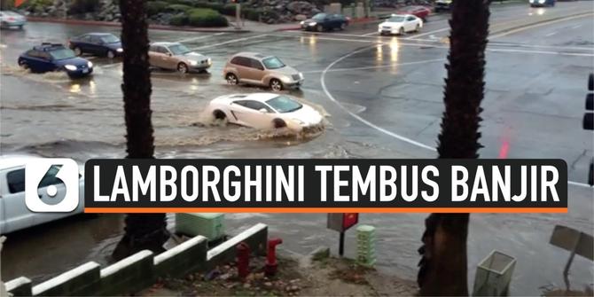 VIDEO: Rekaman Mobil Sport Lamborghini Tembus Banjir