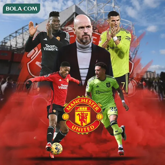Manchester United - Erik ten Hag Dikelilingi Andre Onana, Jadon Sancho, Cristiano Ronaldo, dan Anthony Martial
