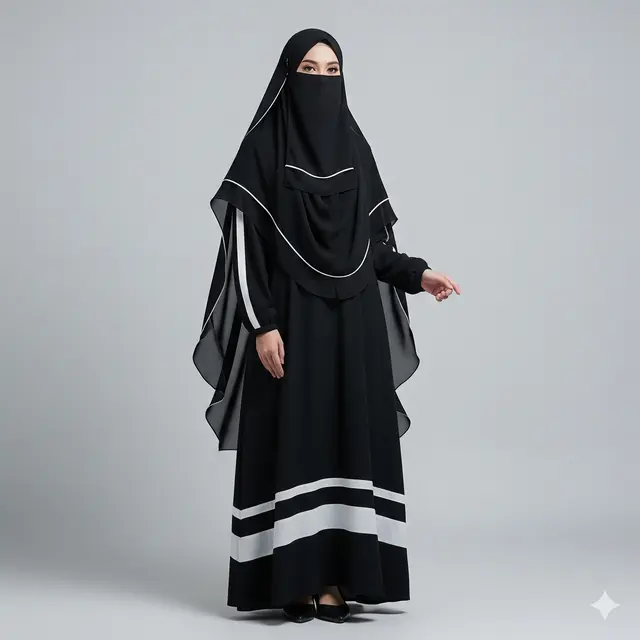 Gamis Kombinasi dengan Khimar Instan Elegan Terbaru 2025. Gemini