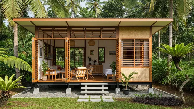 Desain Rumah Tropis Kecil dengan Ventilasi Maksimal & Cahaya Natural/ Ilustrasi AI