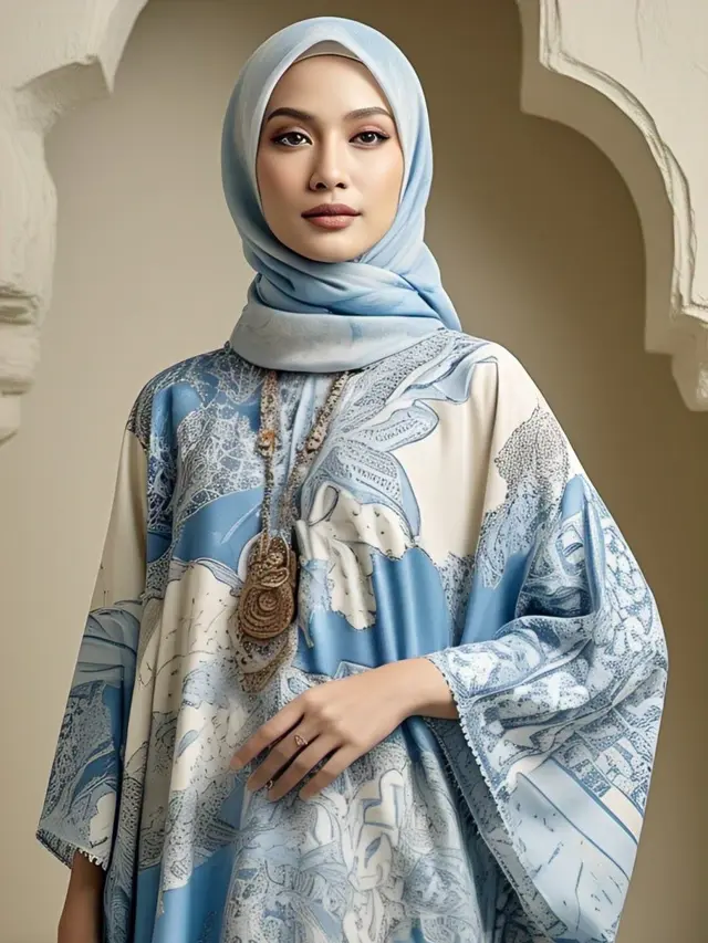 Kaftan Batik Motif Etnik Nuansa Biru