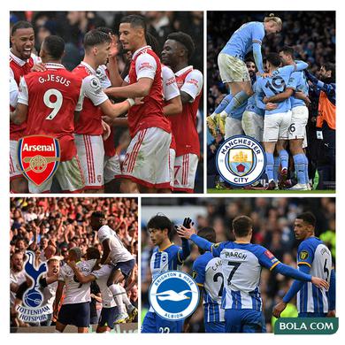 <p>Kolase - Man City, Arsenal, Tottenham, Brighton (Bola.com/Erisa Febri/Adreanus Titus)</p>