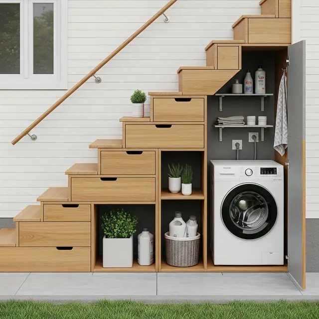 Model Rumah Kecil Tapi Luas dengan Area Laundry Outdoor Tersembunyi (Image by Gemini AI)