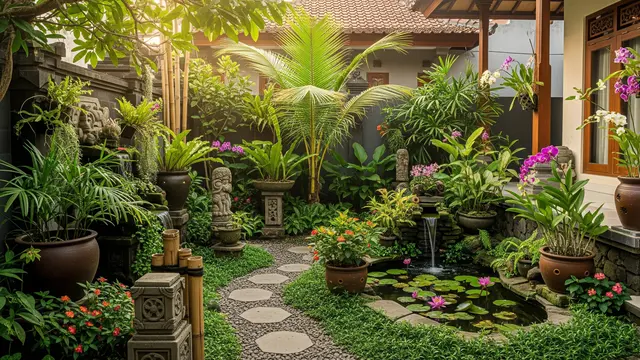 Model Taman Rumah Kecil dengan Air Mancur Mini untuk Suasana Tenang dan Natural/ Ilustrasi Gambar Oleh AI