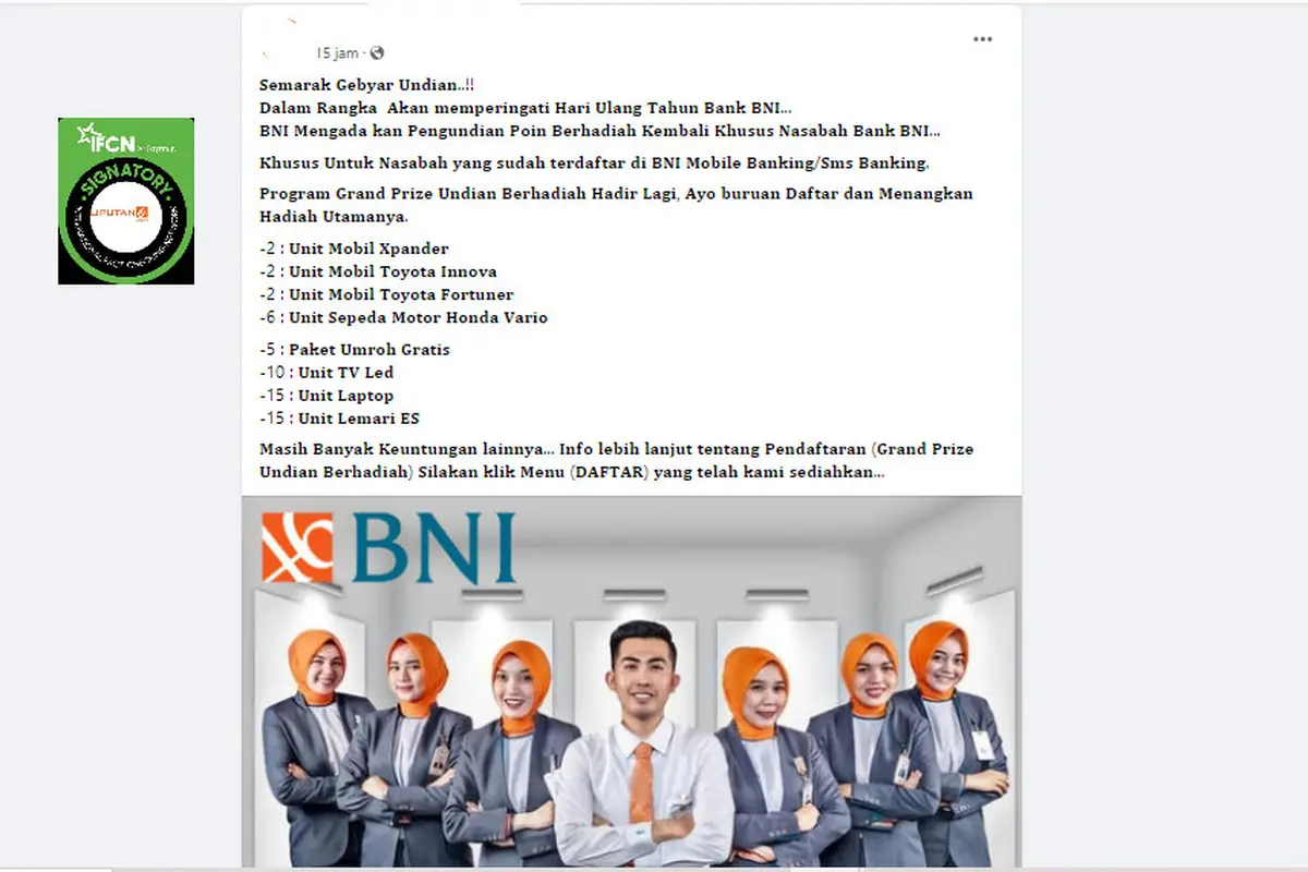Tangkapan layar  klaim program undian poin berhadiah hari ulang tahun BNI
