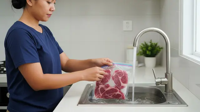 Merendam daging dalam bungkusan kedap air di bawah air dingin (Gemini AI)