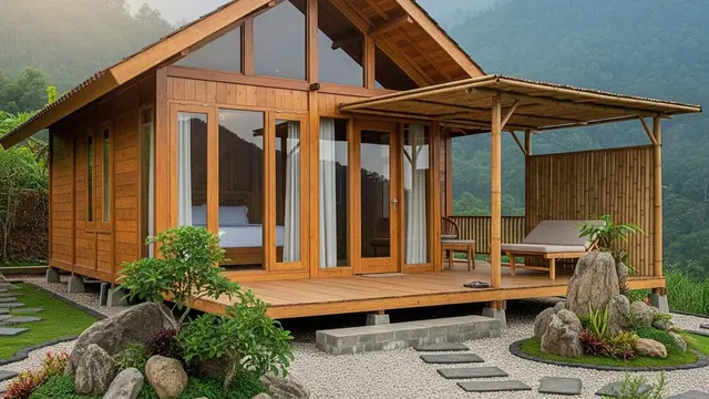 Desain Rumah Kecil Tapi Mewah Ala Villa dengan Taman Depan