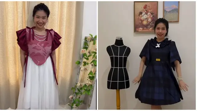 Wanita Ini Bikin Baju dari Gorden hingga Serbet, Penampilannya Unik dan Tetap Stylish