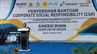 Menteri BUMN Rini Soemarno melakukan kunjungan kerja ke Kupang, Nusa Tenggara Timur (NTT), Selasa (6/3/2018). (Radit/Liputan6.com)