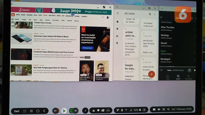 Tampilan Galaxy Tab S6 saat menggunakan mode Samsung Dex (Liputan6.com/ Agustin Setyo W)