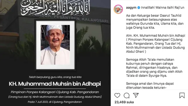 Ayahanda Teh Ninih Meninggal Dunia. (instagram/aagym)
