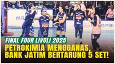 Petrokimia Gresik Pupuk Indonesia tampil gemilang dengan kemenangan 3-0 atas TNI AU Electric, sementara Bank Jatim harus berjuang lima set untuk menumbangkan Rajawali O2C di Final Four Livoli Divisi Utama 2025.