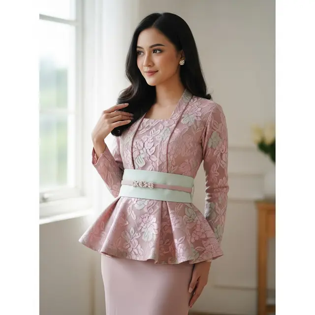 Model Kebaya Brokat Ikat Pinggang Peplum + Obi Lebar