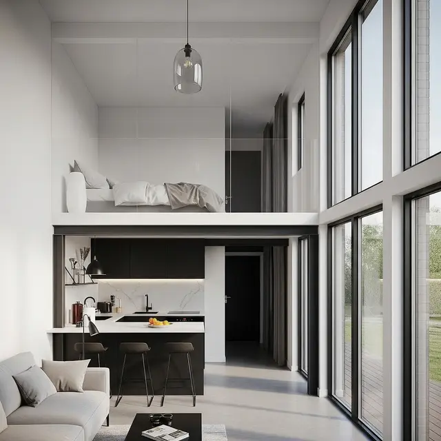 Model Rumah Kecil dengan Langit-langit Tinggi atau Bukaan Lebar (Image by Gemini AI)