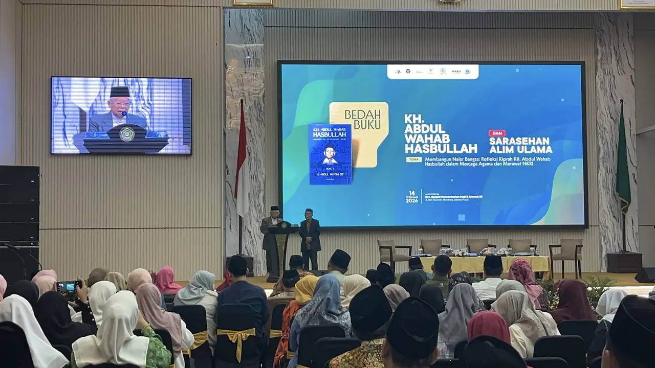 Wakil Presiden (Wapres) ke-13 RI Ma'ruf Amin menghadiri bedah buku bedah buku Ulama Besar sekaligus Pahlawan Nasional KH Abdul Wahab Hasbullah.