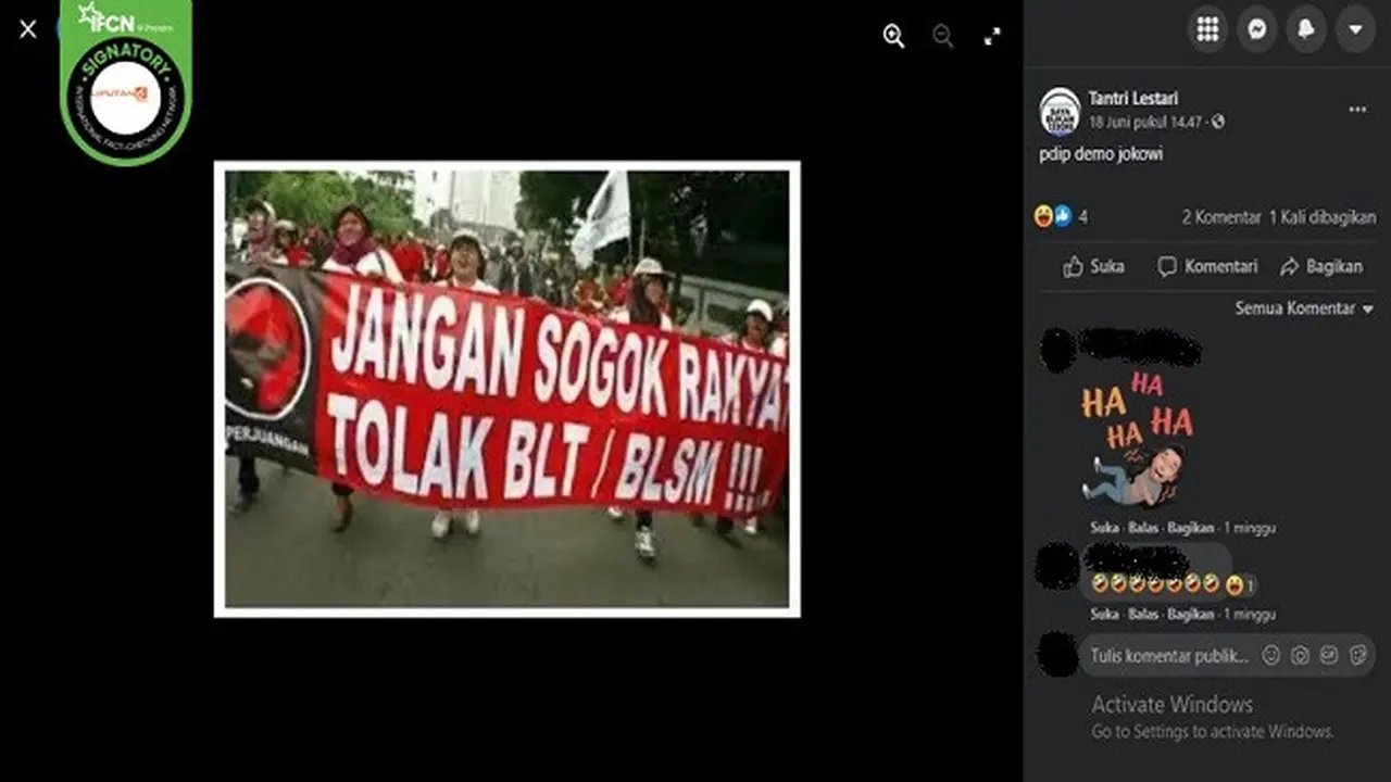 Gambar Tangkapan Layar Foto yang Diklaim Massa PDIP Demo Jokowi (sumber: Facebook).