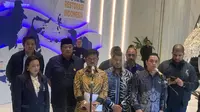 Menteri Pertanian (Mentan) Syahrul Yasin Limpo (SYL) saat menggelar konferensi pers di Kantor DPP Partai NasDem, Menteng, Jakarta Pusat. (Liputan6.com/Delvira Hutabarat)