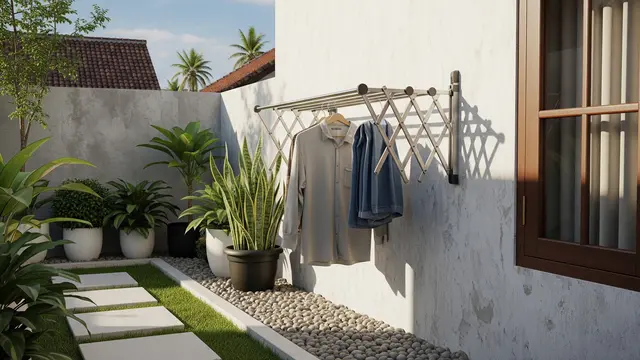 Ide Rak Jemuran Lipat untuk Belakang Rumah Sempit Model Lipat Stainless