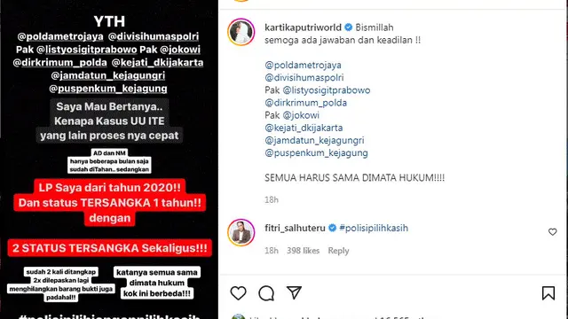 Kartika Putri Pertanyakan perkembangan laporannya terhadap dr Richard Kee