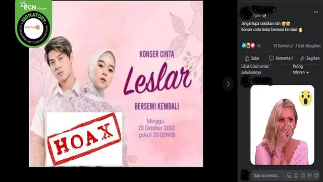 Gambar Tangkapan Layar Kabar Hoaks Indosiar Akan Menggelar Konser Bertajuk Cinta Leslar Bersemi Kembali (sumber: Facebook).